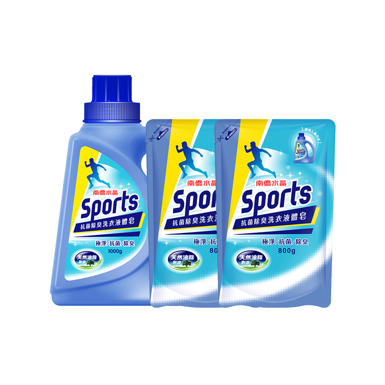 Sports抗菌除臭洗衣液體皂1kgX1瓶+800gX2補充包