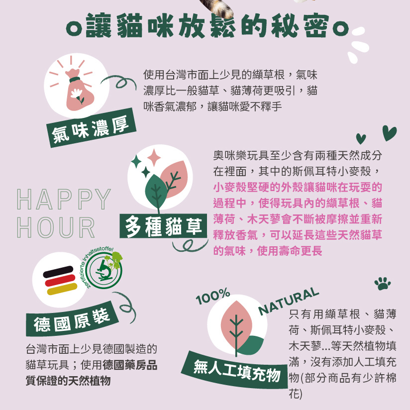 Aumüller 奧咪樂｜德國貓草玩具 貓草包 (毛毛雪貂 快樂搖擺鵝 粉紅小海星)