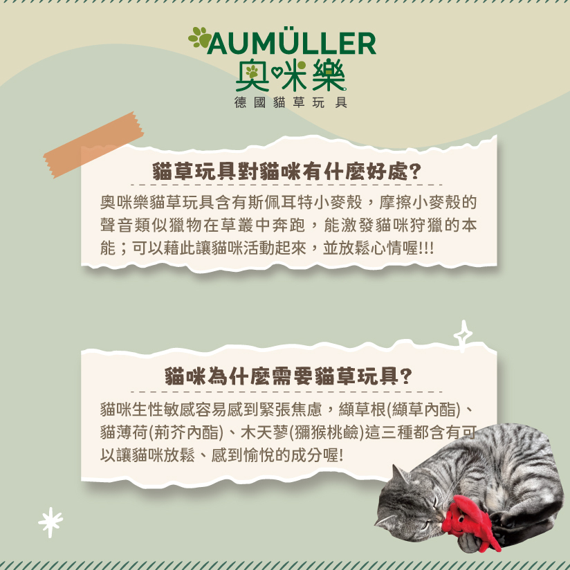 Aumüller 奧咪樂｜德國貓草玩具 貓草包 (毛毛雪貂 快樂搖擺鵝 粉紅小海星)