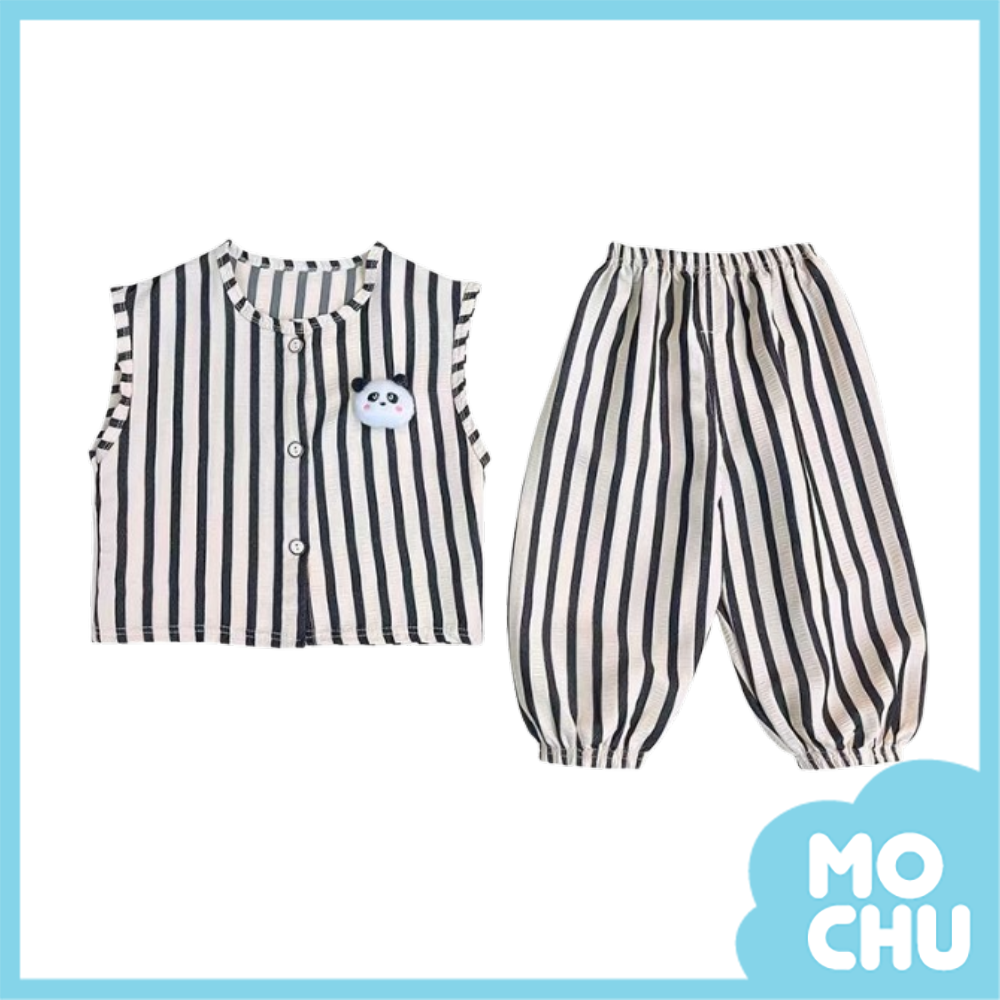 熊貓條紋背心套裝