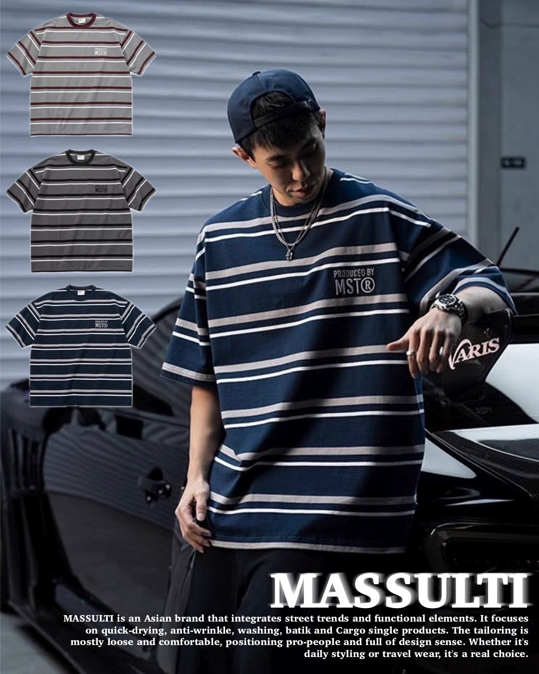 #預購 MASSULTI 25SS 定織 寬鬆 長絨棉 日系 刺繡LOGO 橫條紋短踢 三色