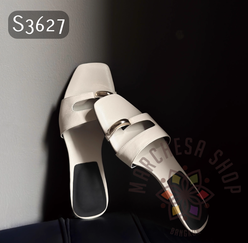 S3627 - 牛皮金屬套趾小低踭涼拖