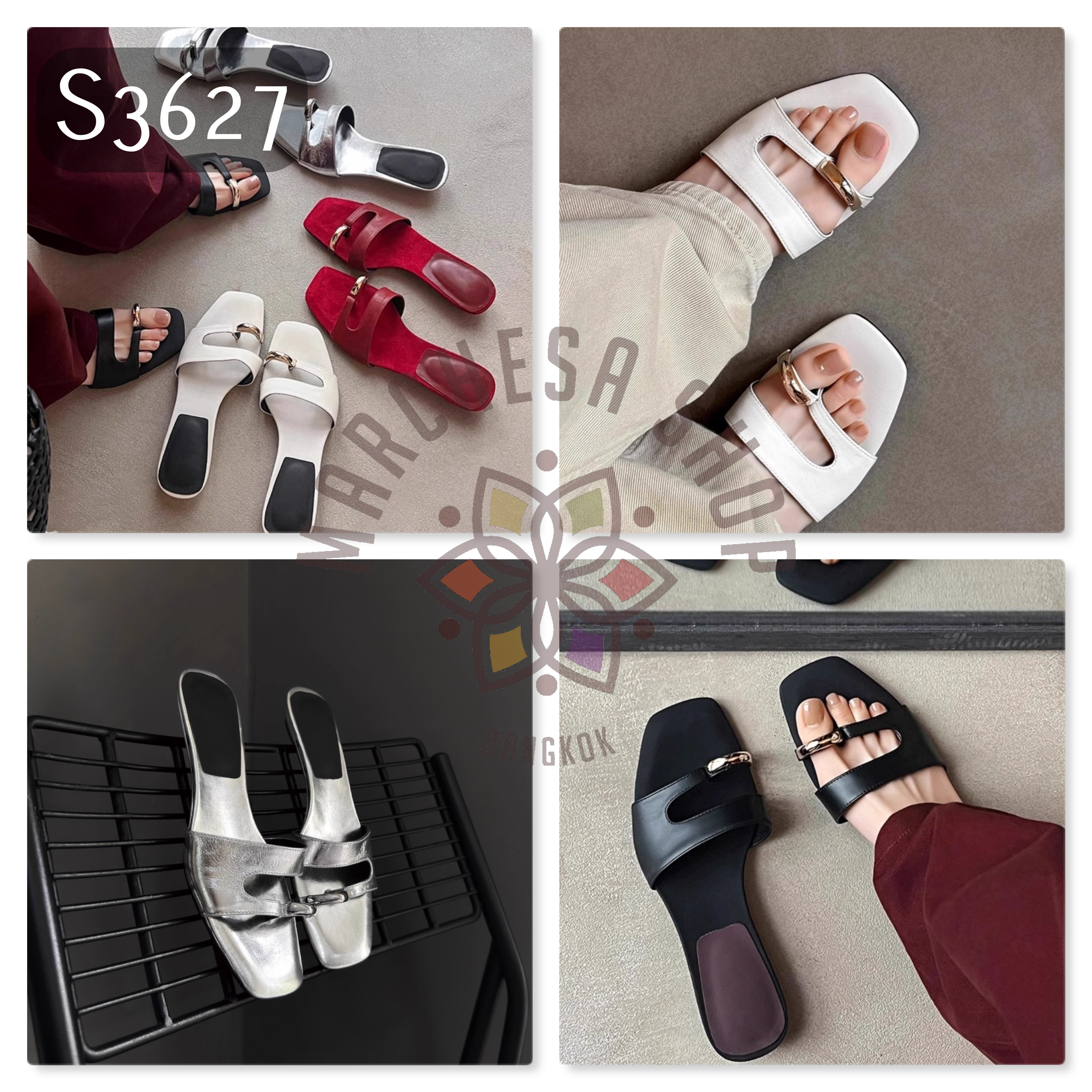 S3627 - 牛皮金屬套趾小低踭涼拖