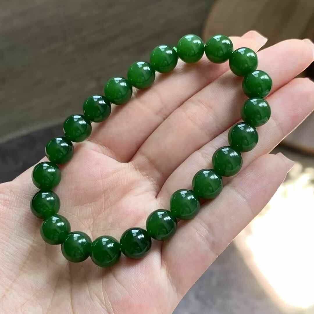 和田玉老料碧玉手串 (9mm直徑),天然和田玉軟玉