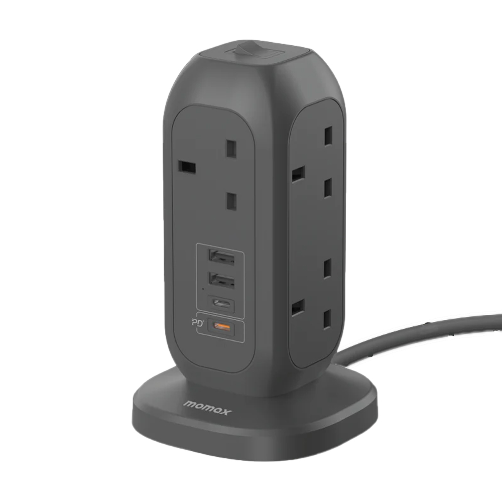 MOMAX - 1-Plug 7插位+4USB 慳位直立式拖板｜(太空灰/白色)