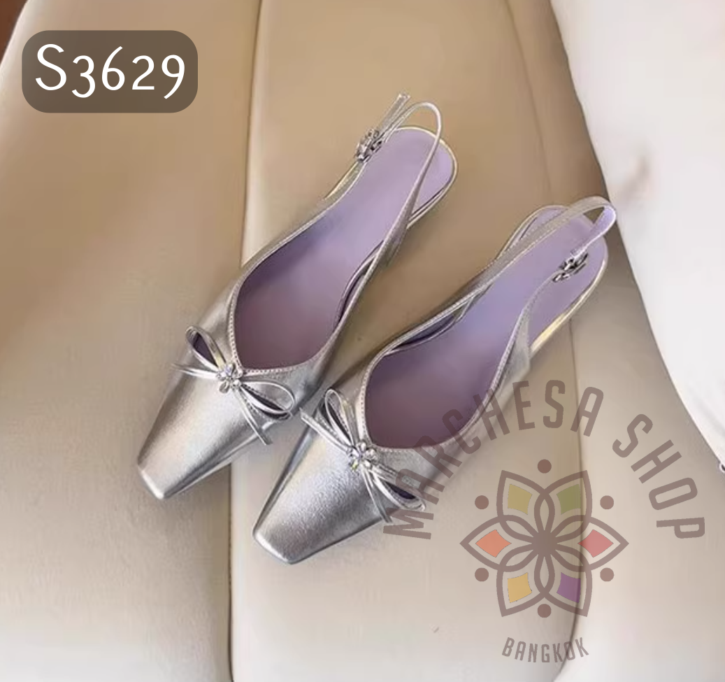 S3629 - 羊皮中空蝴蝶結包頭方頭低踭涼鞋