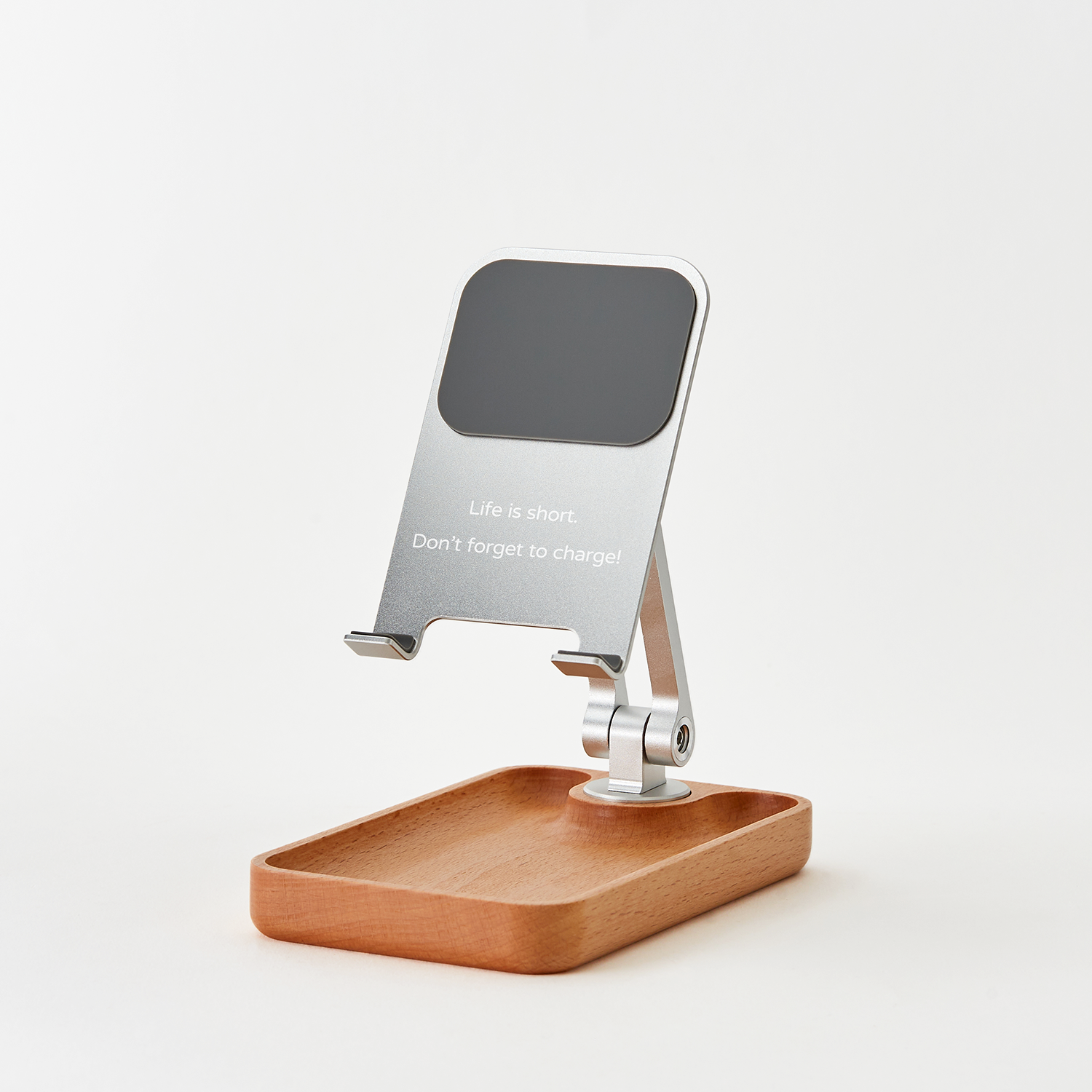 原木手機支架座禮盒|客製化鐫刻|航太鋁合金|實木置物盤|質感設計