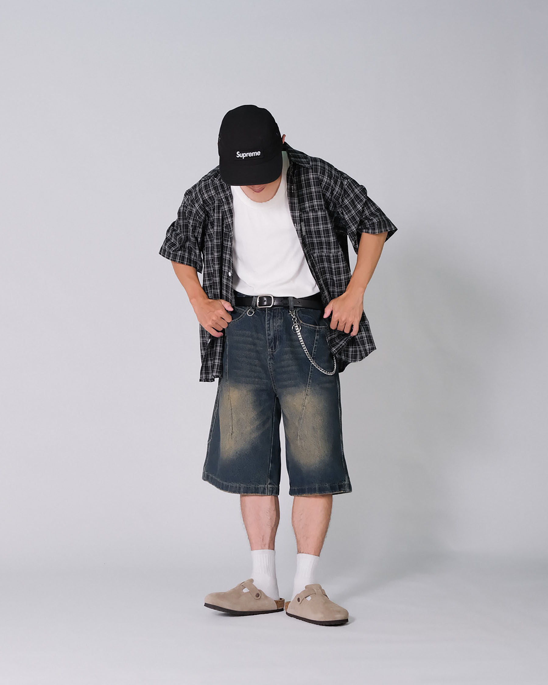 D.CLOSET 寬鬆 括腿 打摺牛仔褲 SS06