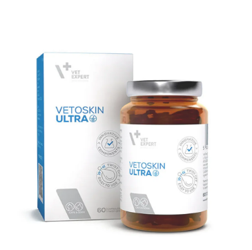 Vet Expert VetoSkin Ultra (Skin & Coat Supplement for Dogs & Cats) 60 twist-off capsules (4 bottles)
