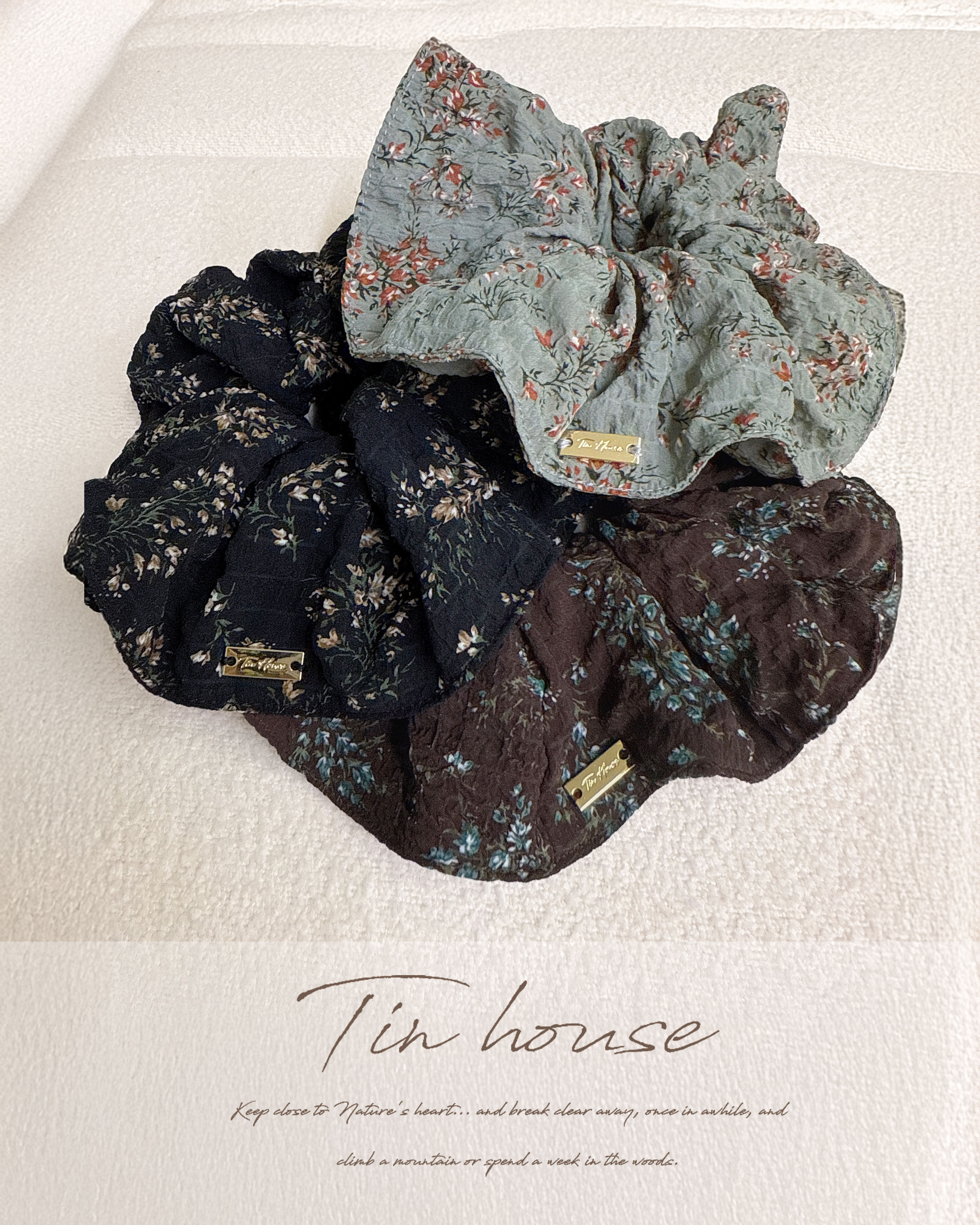 訂製-復古碎花寬版髮圈