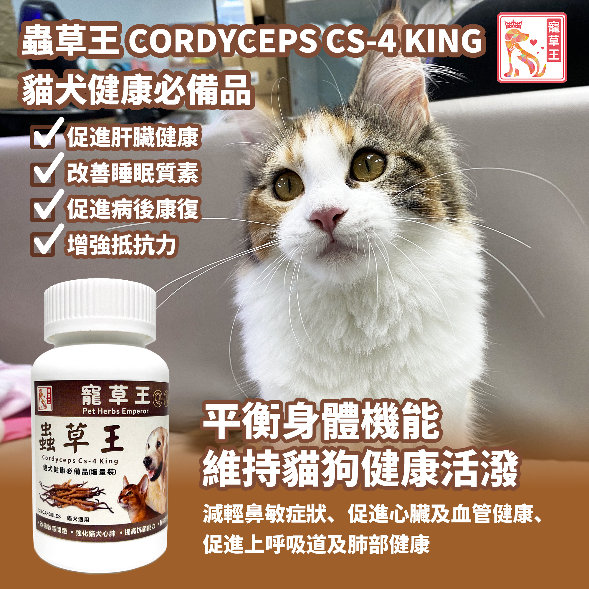 寵草王 - CS-4蟲草王120粒裝膠囊 (貓狗適用)