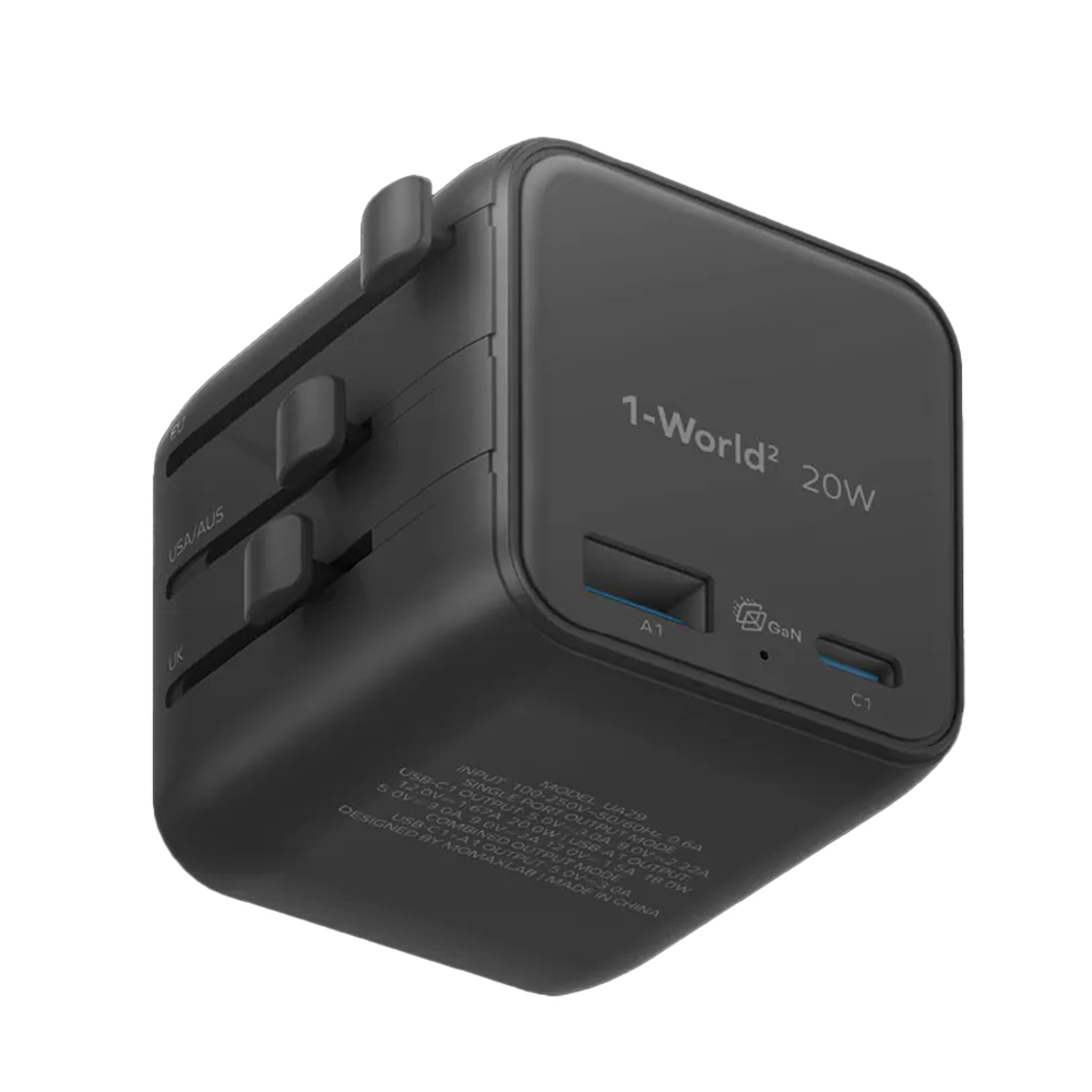 Momax - 1-World² 20W 2接口旅行充電插座(黑色)｜UA29UKD