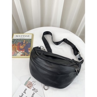 高級黑真皮牛皮鏈條腰包 189659