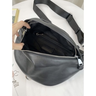 高級黑真皮牛皮鏈條腰包 189659