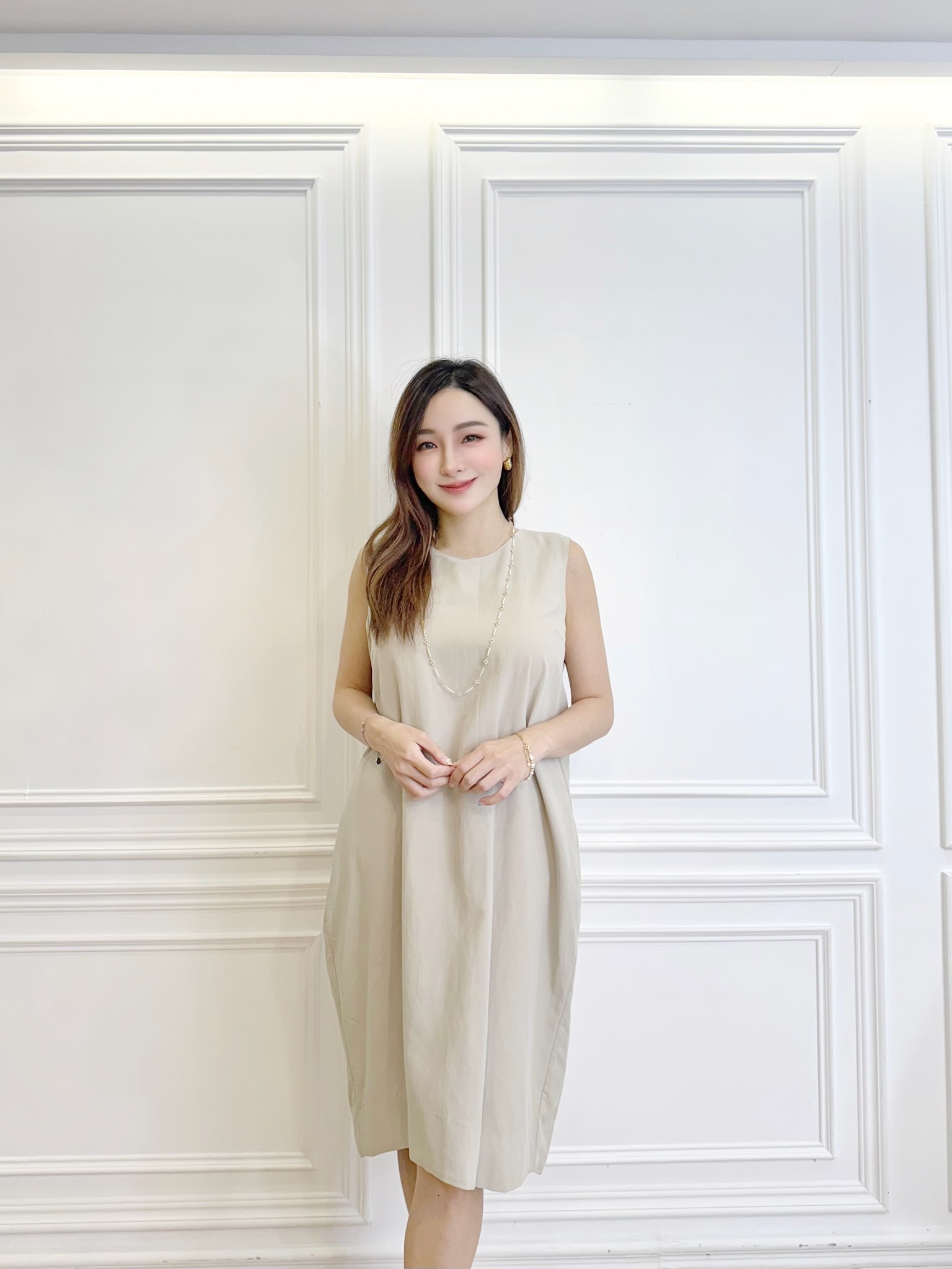 棉麻口袋背心洋裝