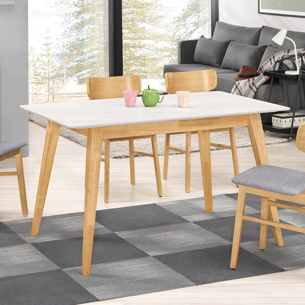 麥凱4尺白色岩板實木餐桌