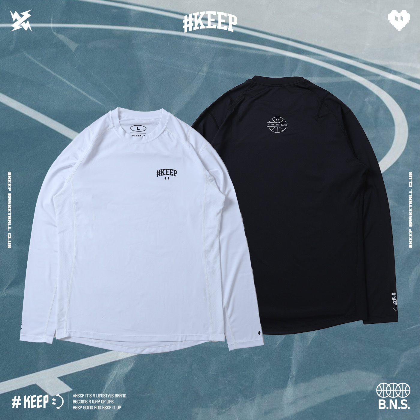 #KEEP SMILEY HOOPS CORSET 白色 黑色 印花 排汗 運動 訓練衣 微笑籃球 長袖束衣【KS307】