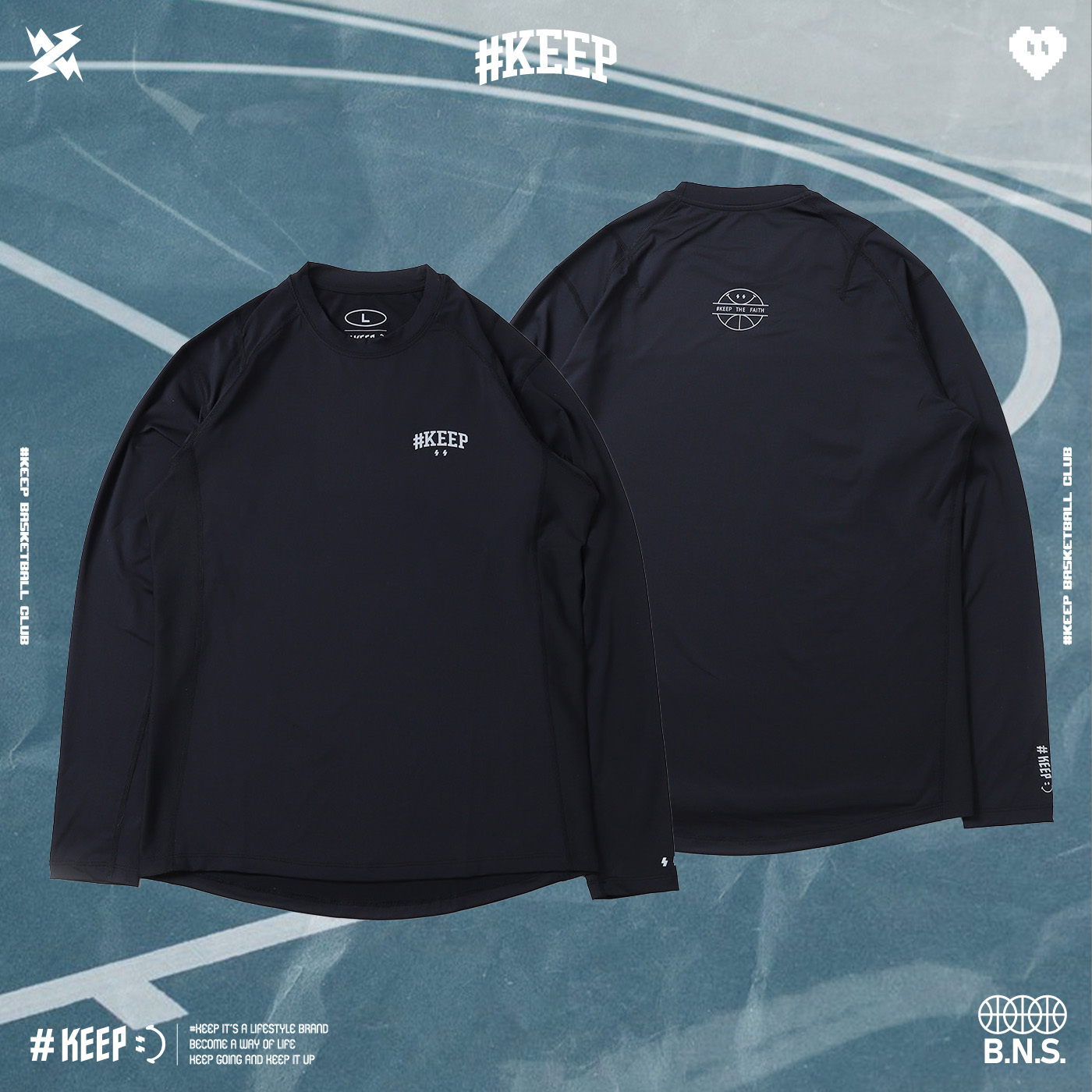 #KEEP SMILEY HOOPS CORSET 白色 黑色 印花 排汗 運動 訓練衣 微笑籃球 長袖束衣【KS307】