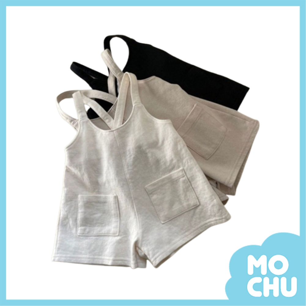 雙口袋寬版吊帶短褲(三色)