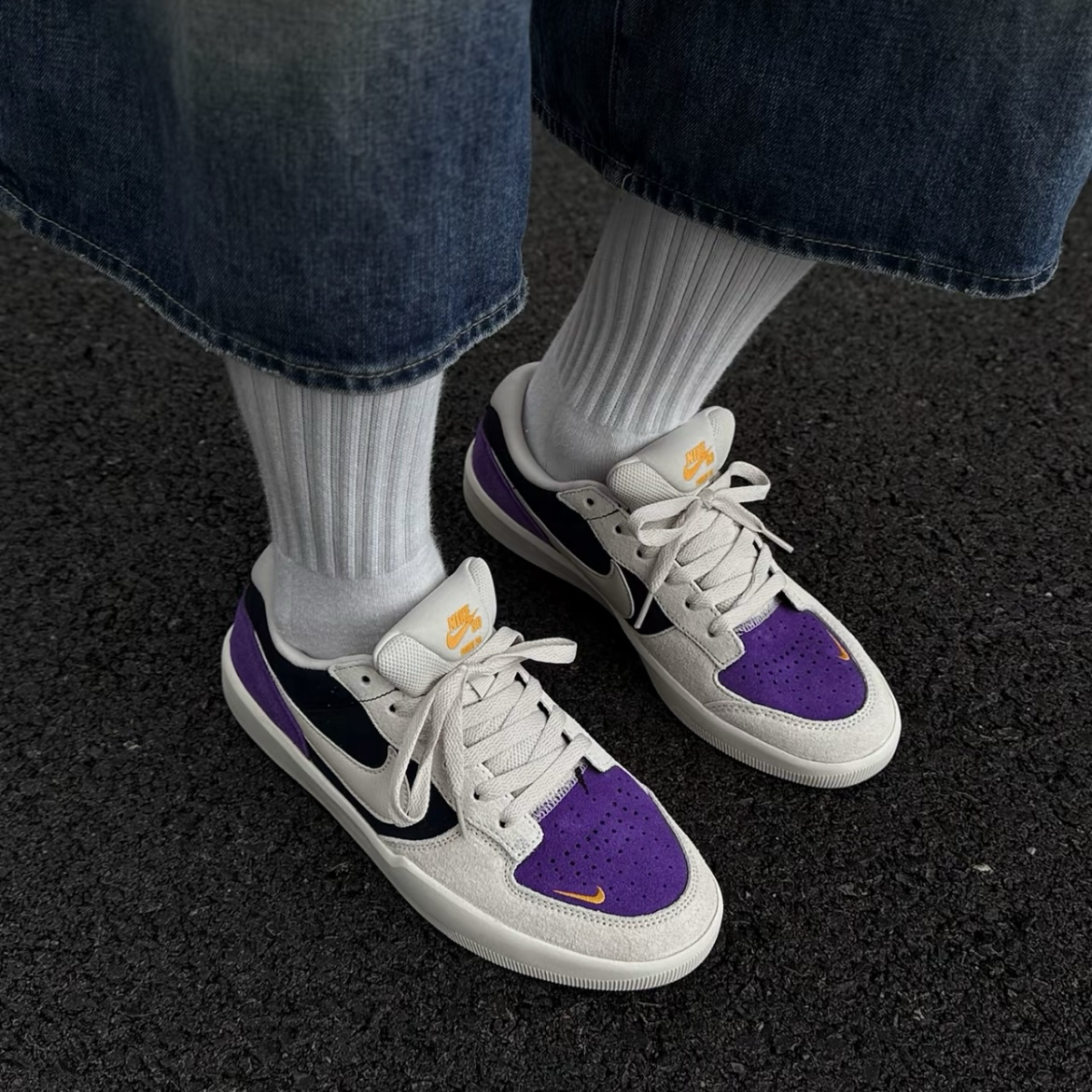 Nike SB Force 58 弗利沙配色 米白 黃紫 復古麂皮 刺繡小勾 板鞋 低筒休閒鞋