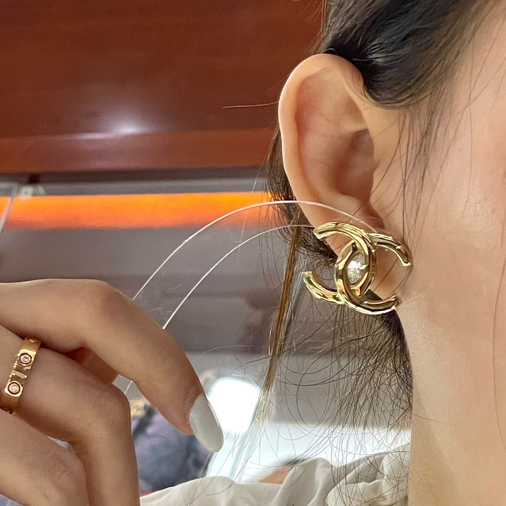 全新CHANEL耳環 ABA654 水鑽淡金 大CC LOGO  #BRAND NEW #香榭站正品