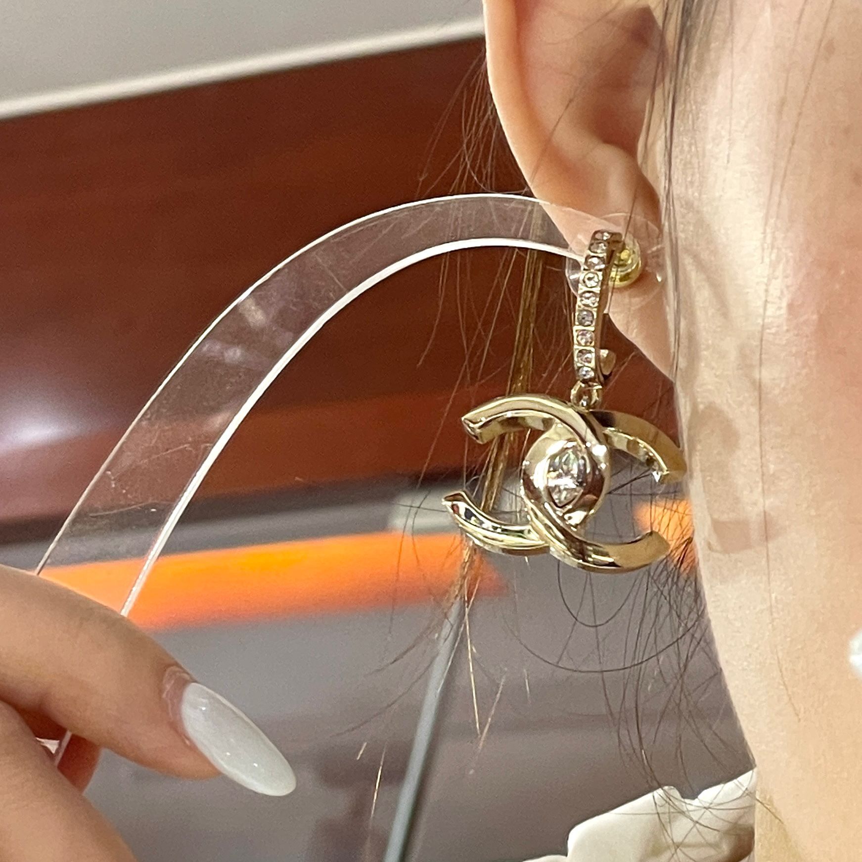 全新 CHANEL耳環 水鑽銀色大CC LOGO垂吊 ABA687 #BRAND NEW #香榭站正品