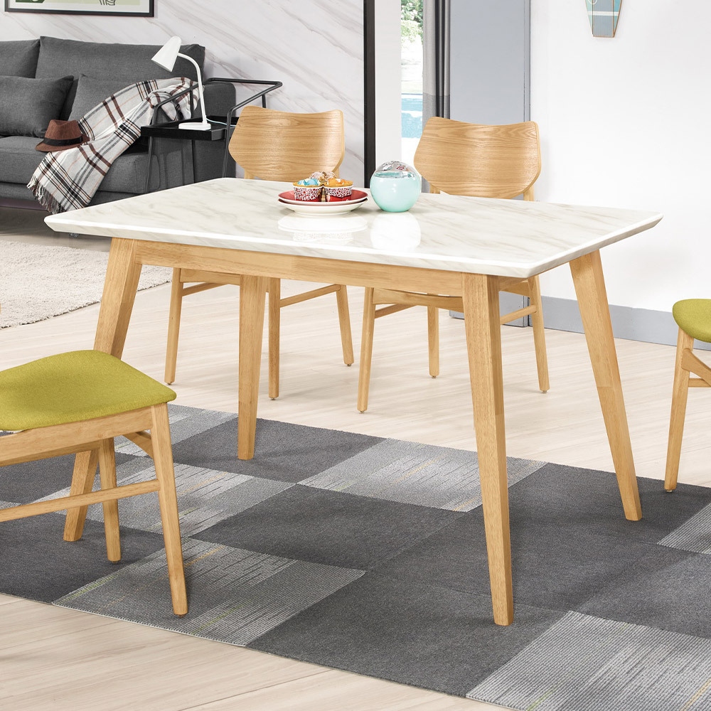 安達4.3尺白色石面實木餐桌