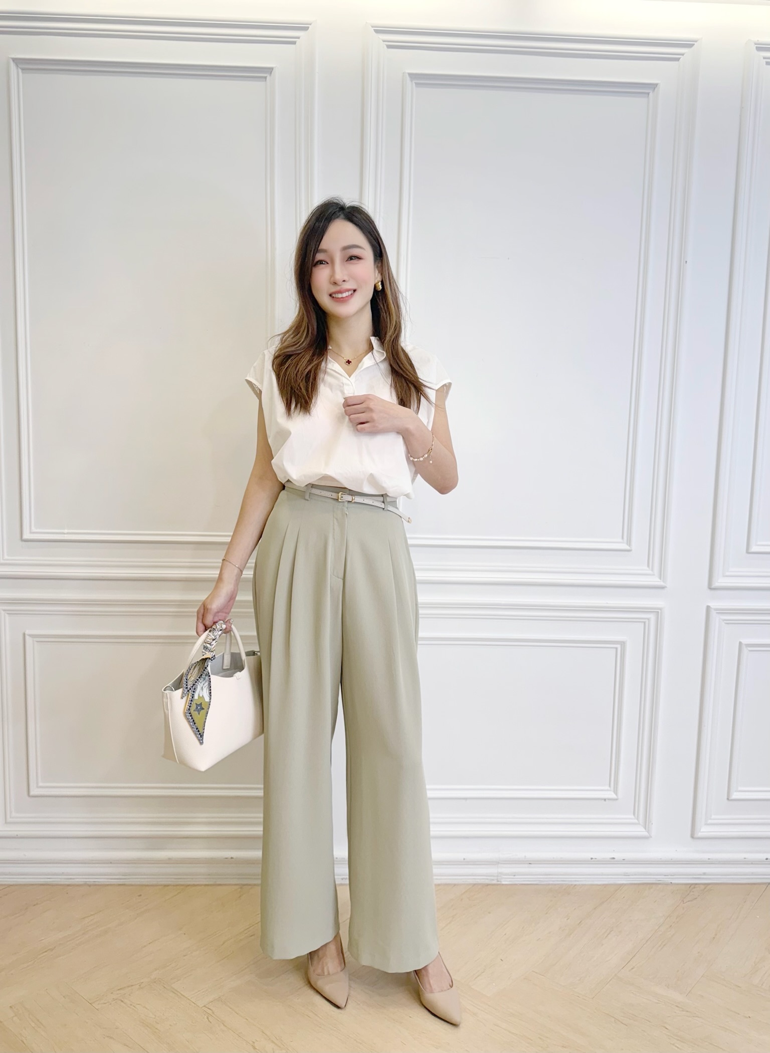 鬆緊腰垂墜感薄款寬褲