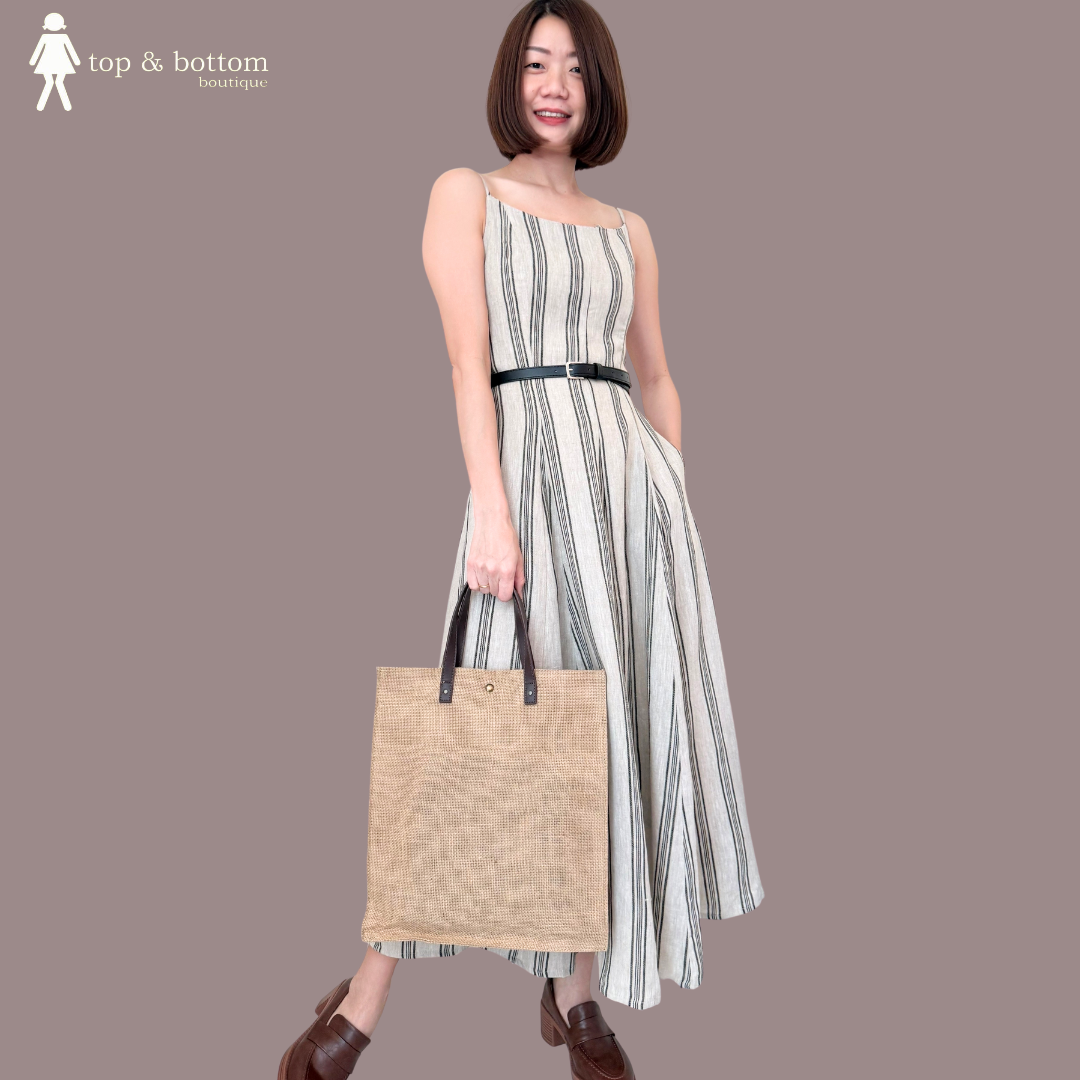 STRAP SOFT LINEN STRIPED LONG DRESS
