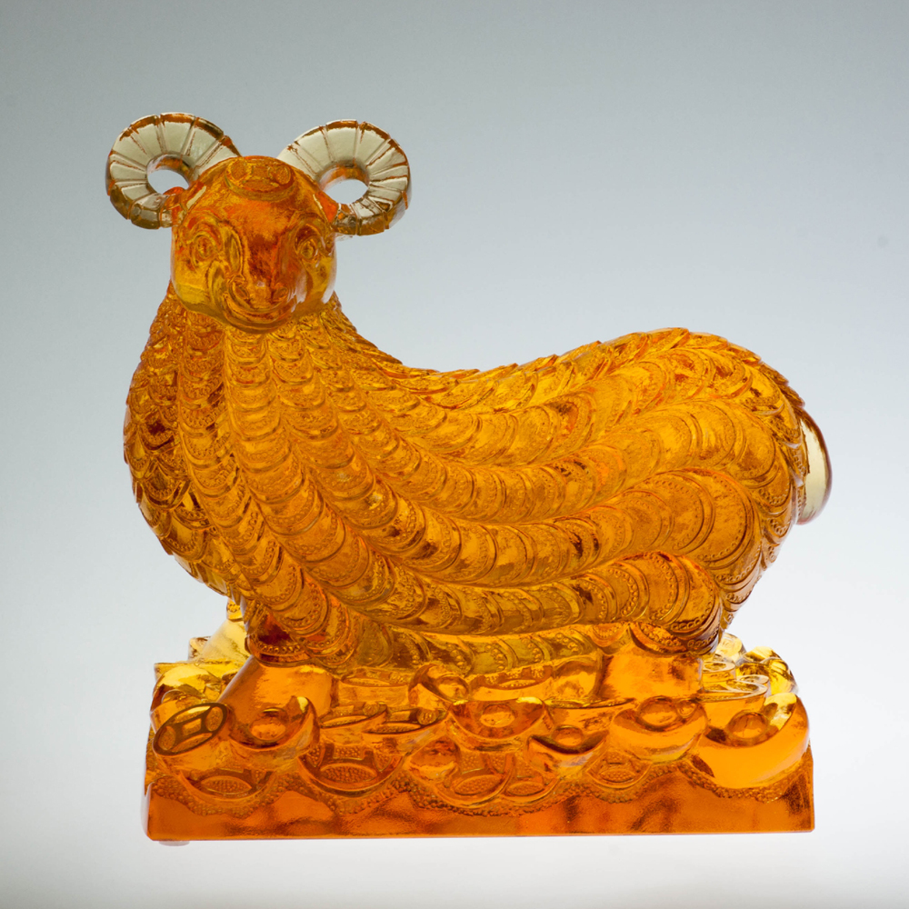 居家開運琉璃擺飾｜錢幣羊L造型 招財進寶風水擺件 大氣擺飾開運必備