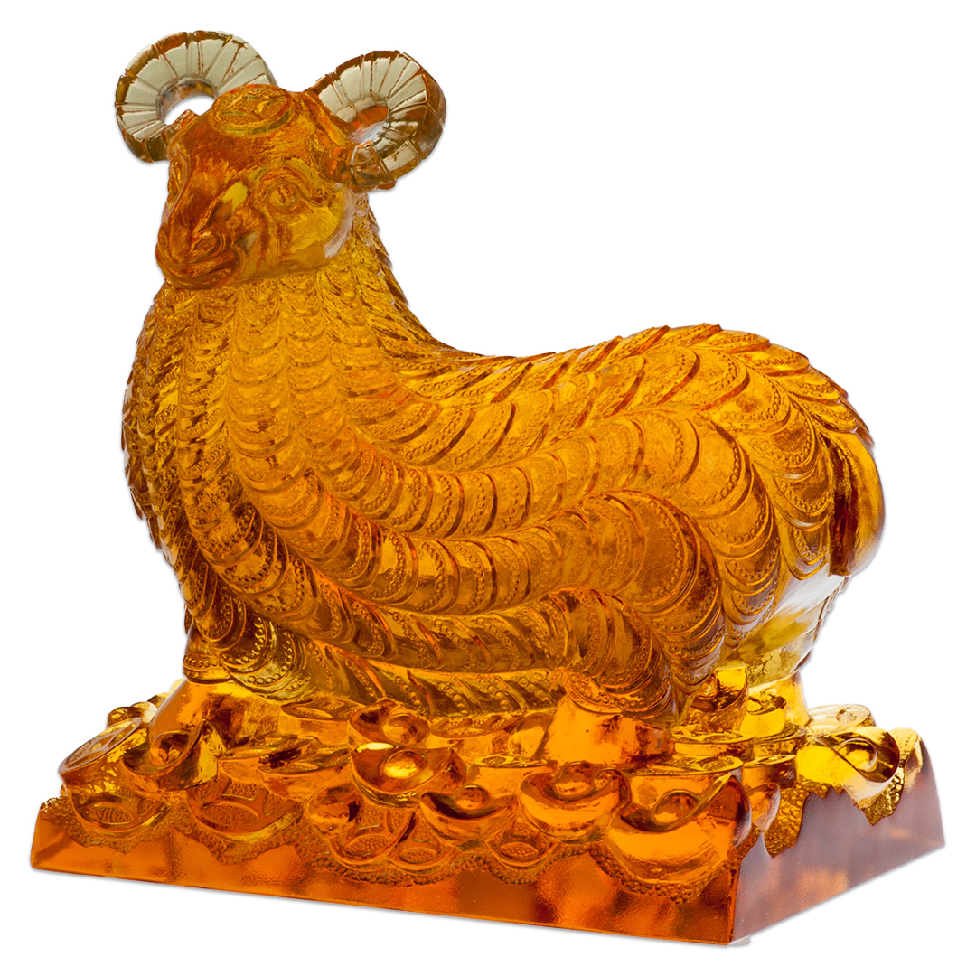 居家開運琉璃擺飾｜錢幣羊L造型 招財進寶風水擺件 大氣擺飾開運必備