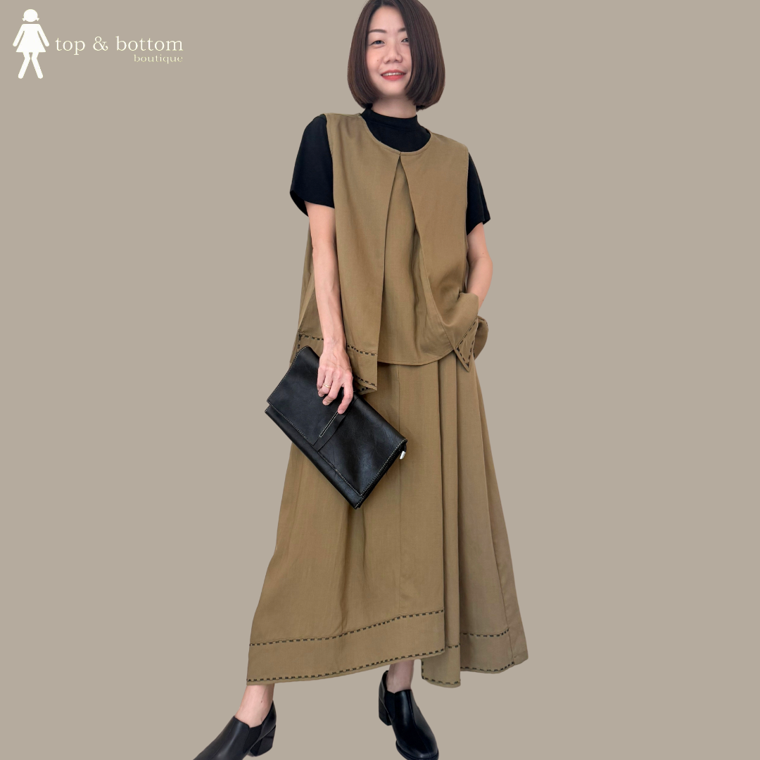 SOFT LINEN EMBROIDERY DETAILED BLOUSE & SKIRT SET SUIT