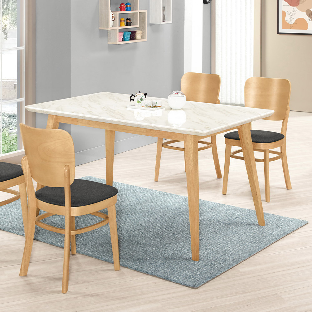 安達5尺白色石面實木餐桌