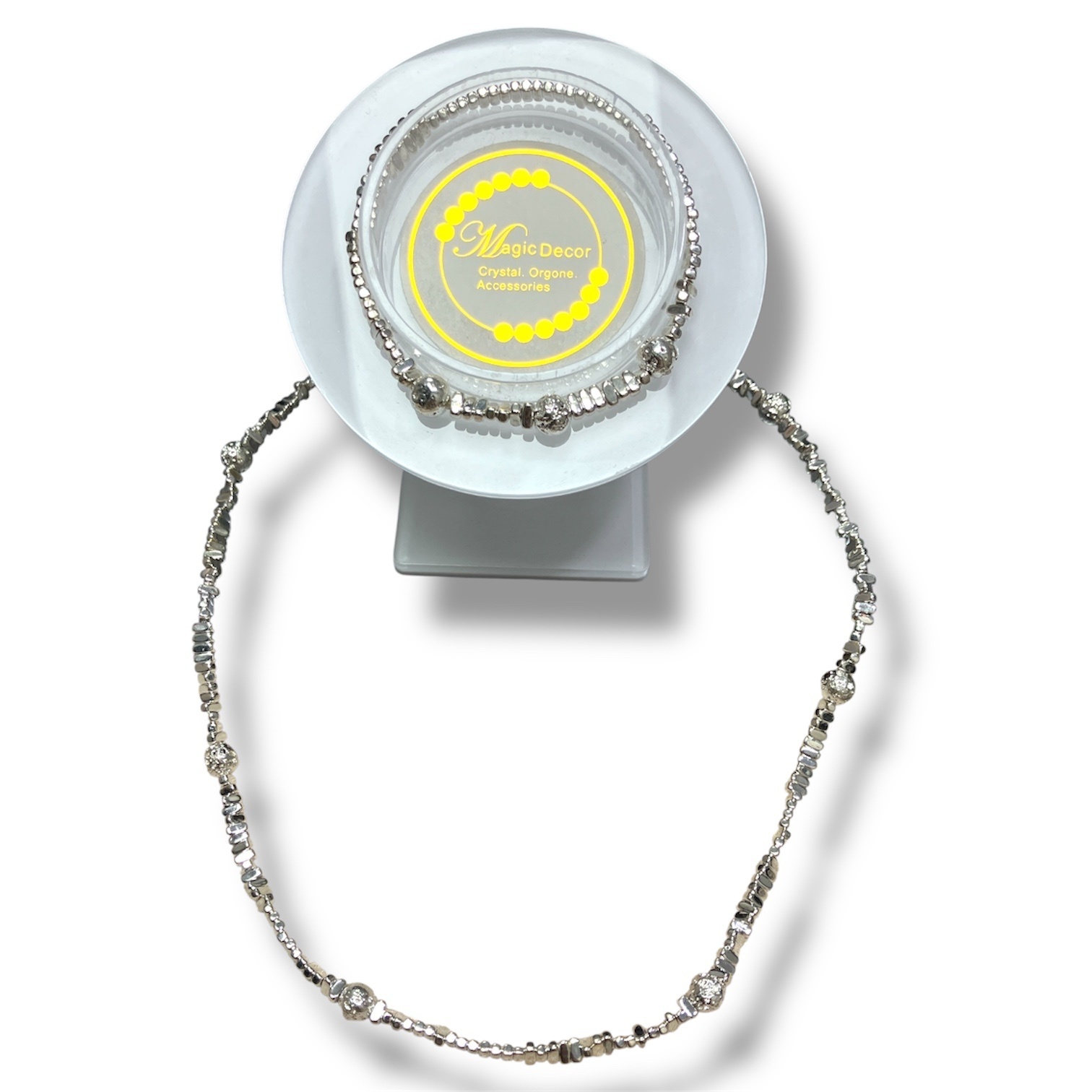 250703 - A23 黑膽石白銀電鍍星球頸鏈+手串（套裝）