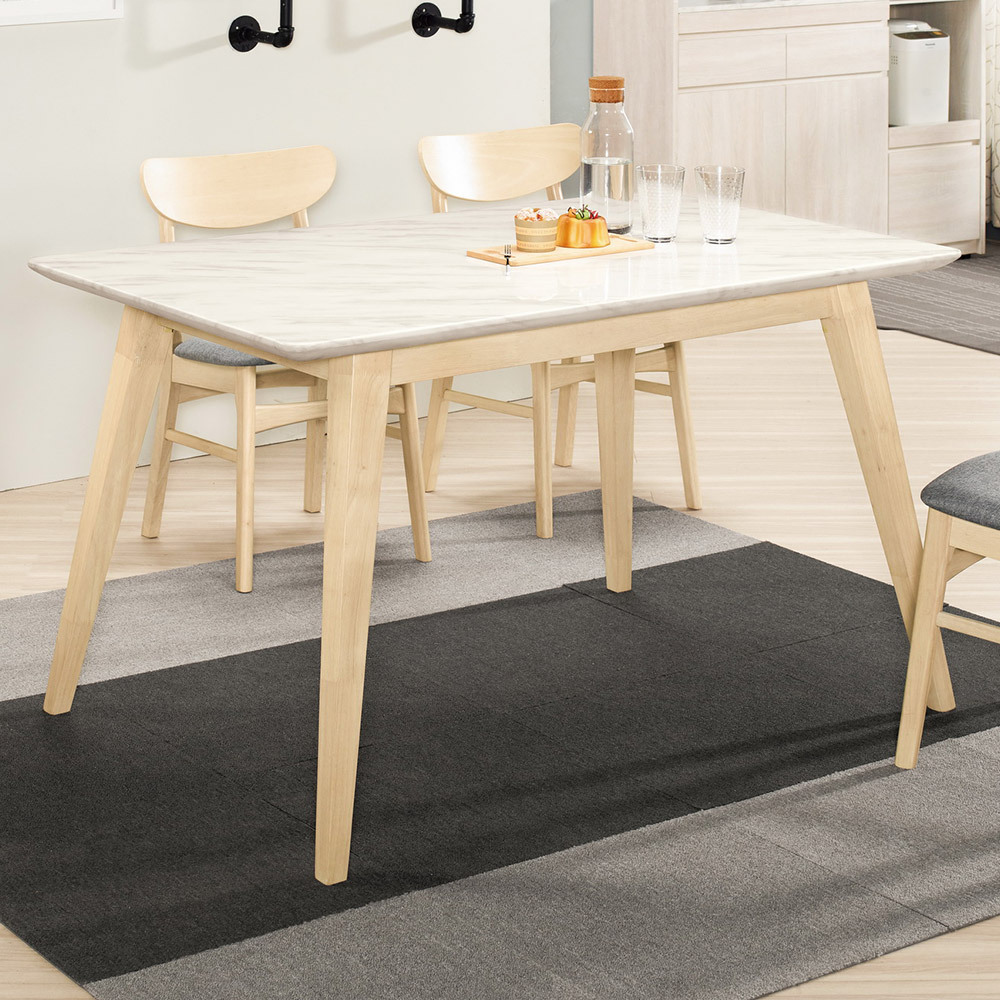 貝魯4尺白色石面實木餐桌