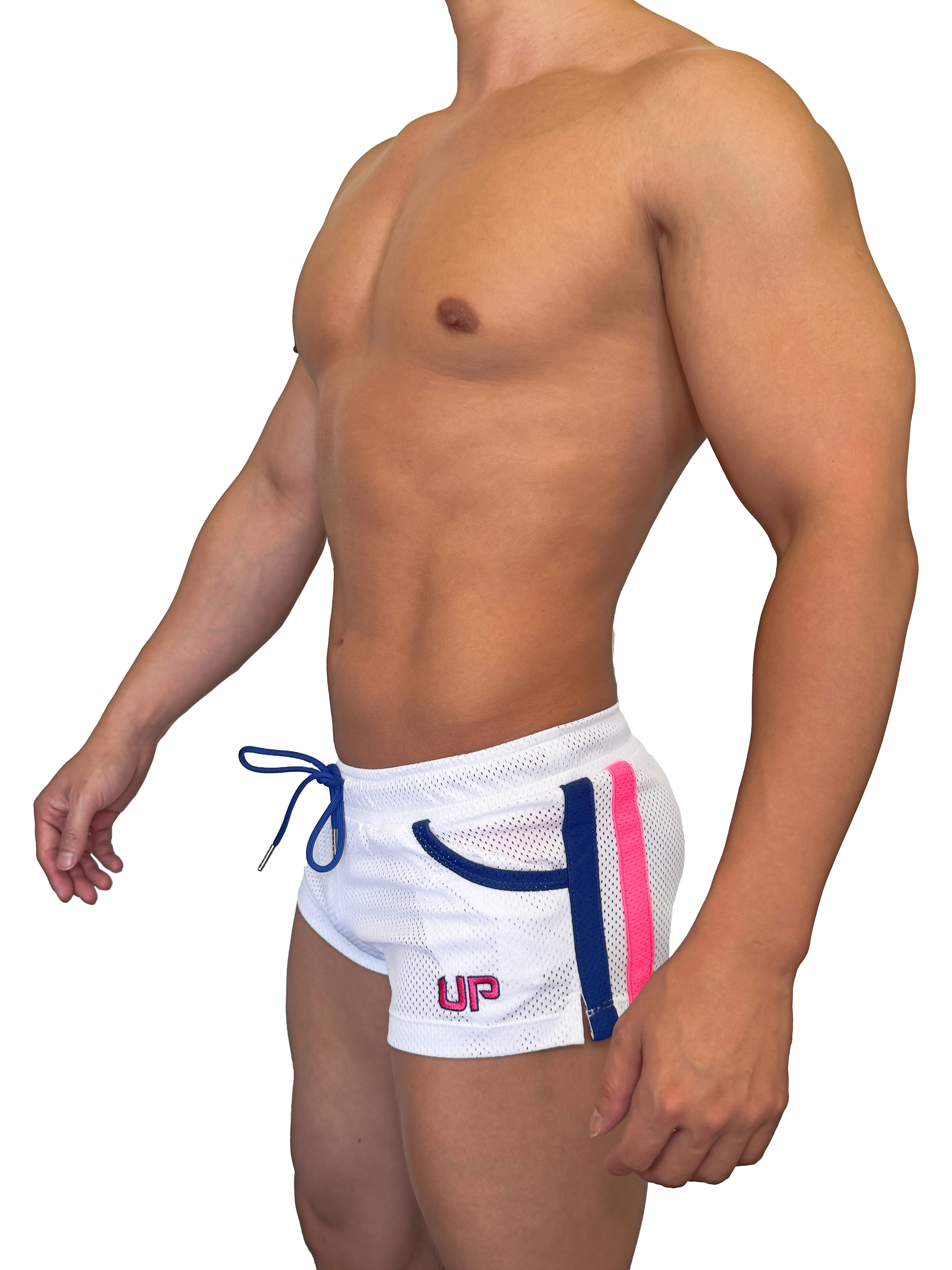 2025 全新色系 - Mesh UP Super Shorts 雙側線 超短運動褲 透視白/粉紅/彩藍