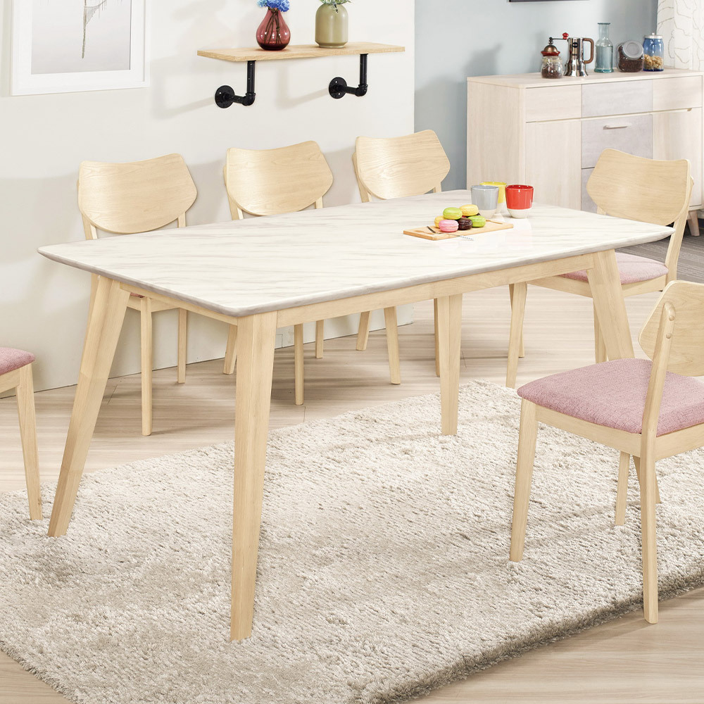 貝魯4.7尺白色石面實木餐桌