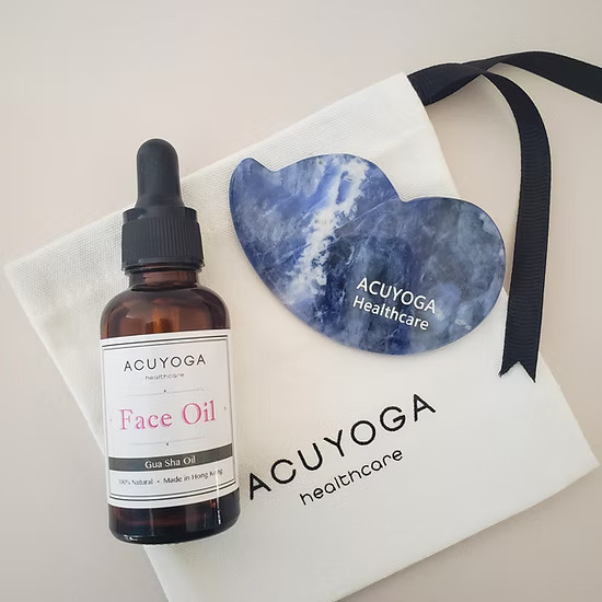 Acuyoga - 乳香天竺葵臉部按摩油 (30ml) + 藍紋石刮痧板套裝