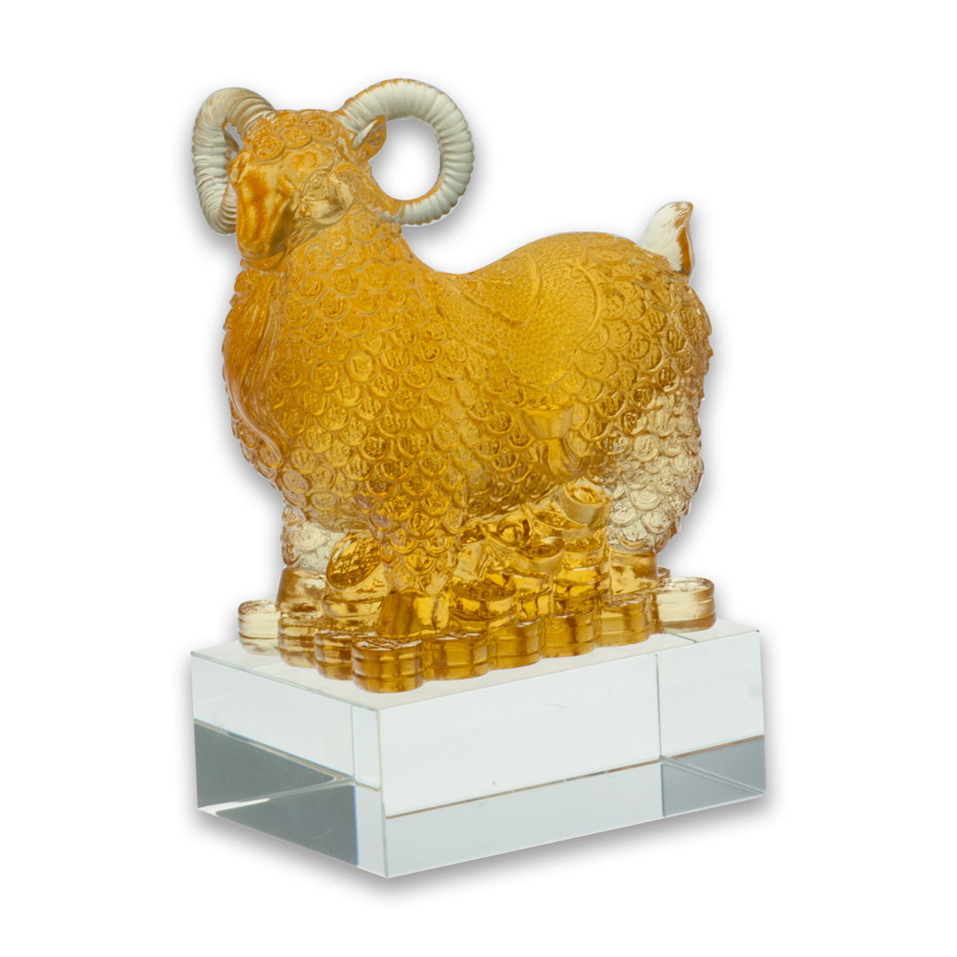 居家開運琉璃擺飾｜錢幣羊S造型 吉祥納福風水擺件 精巧尺寸珍藏首選