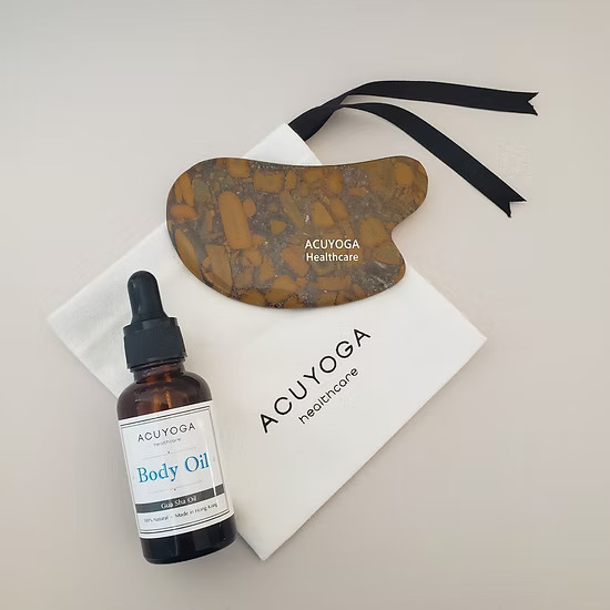 Acuyoga - 陳皮薰衣草身體按摩油 (30ml) + 女媧石刮痧板套裝