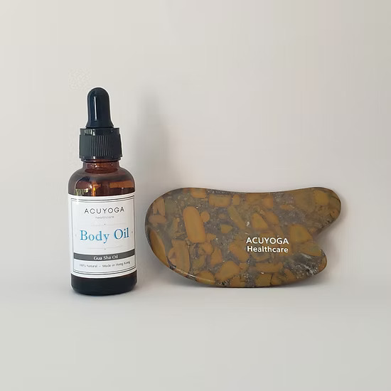 Acuyoga - 陳皮薰衣草身體按摩油 (30ml) + 女媧石刮痧板套裝