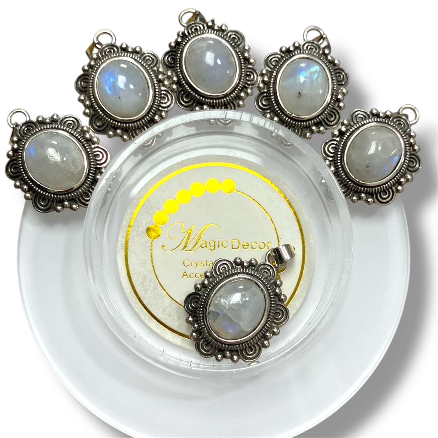 250703 - A91 復古橢圓藍月光吊咀1粒 送鈦鋼鏈