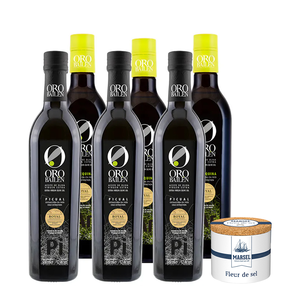 【本月箱購主打星】皇嘉特級冷初榨橄欖油500ml 6入組贈藍舶比利時鹽之花(瓷罐/125g)*1