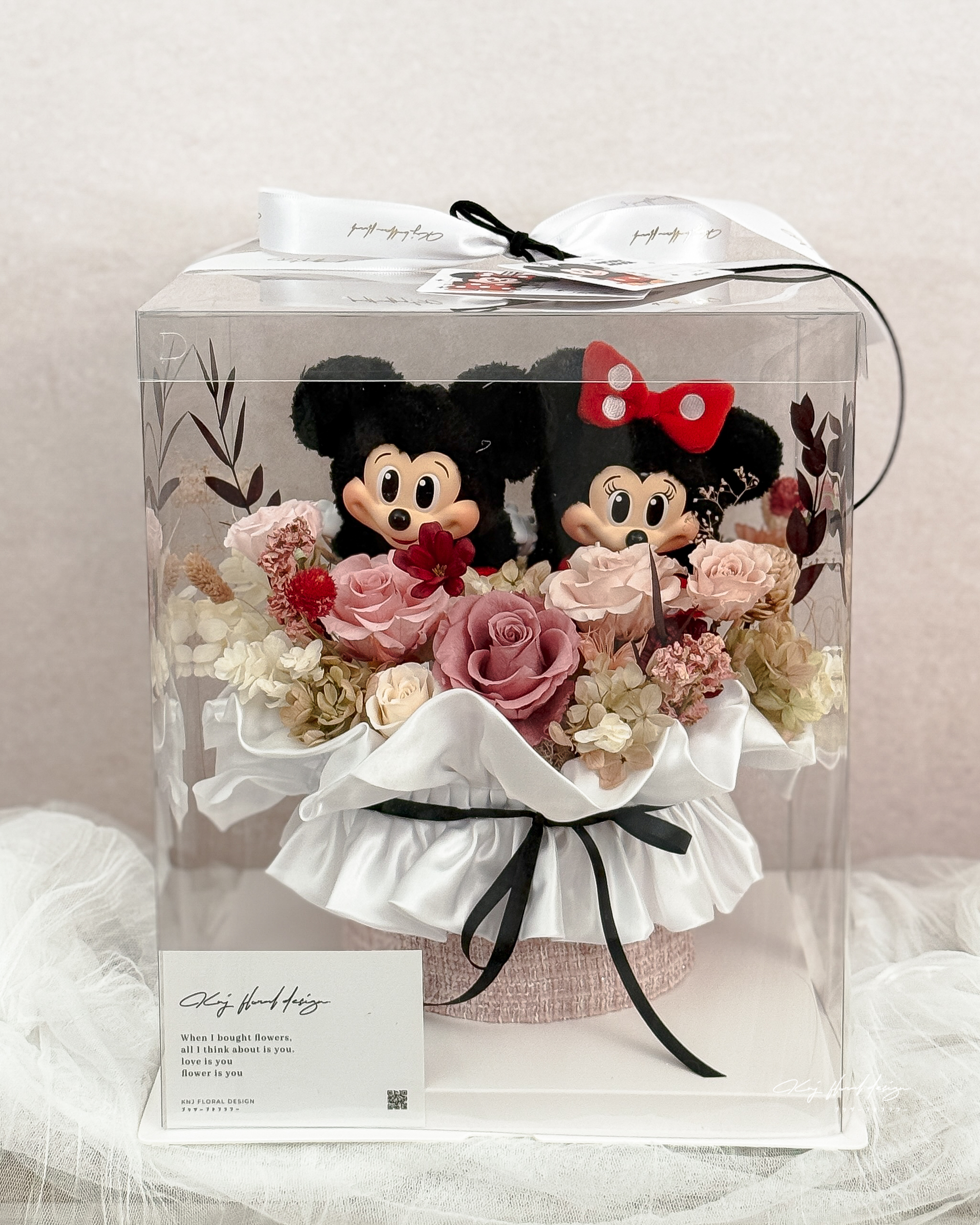 經典雙色・米奇米妮永生花盒（附正版收藏玩偶）
