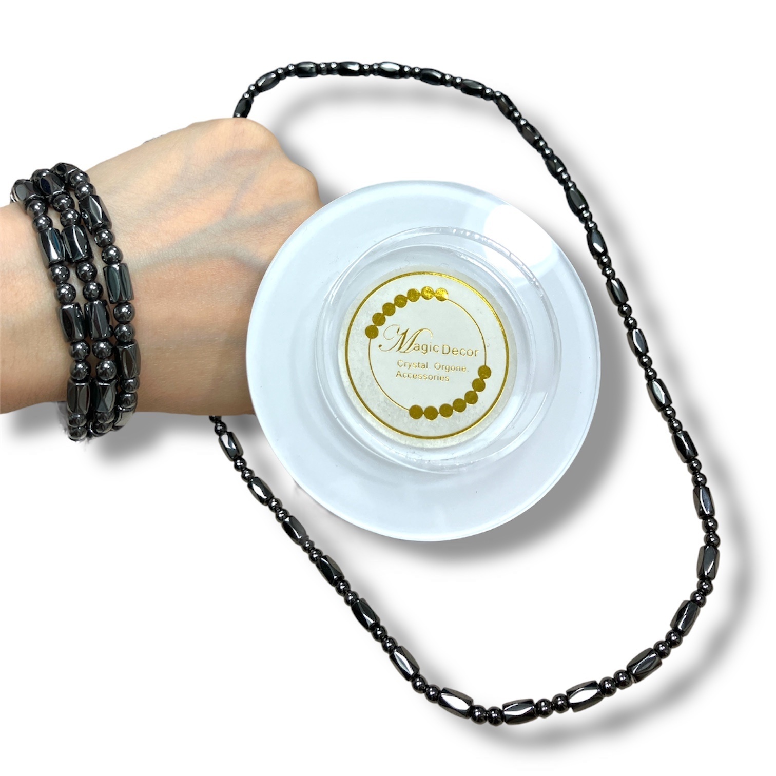 250703 - A16 黑膽石扭扭排珠設計款強磁黑膽石頸鏈（買一送一）