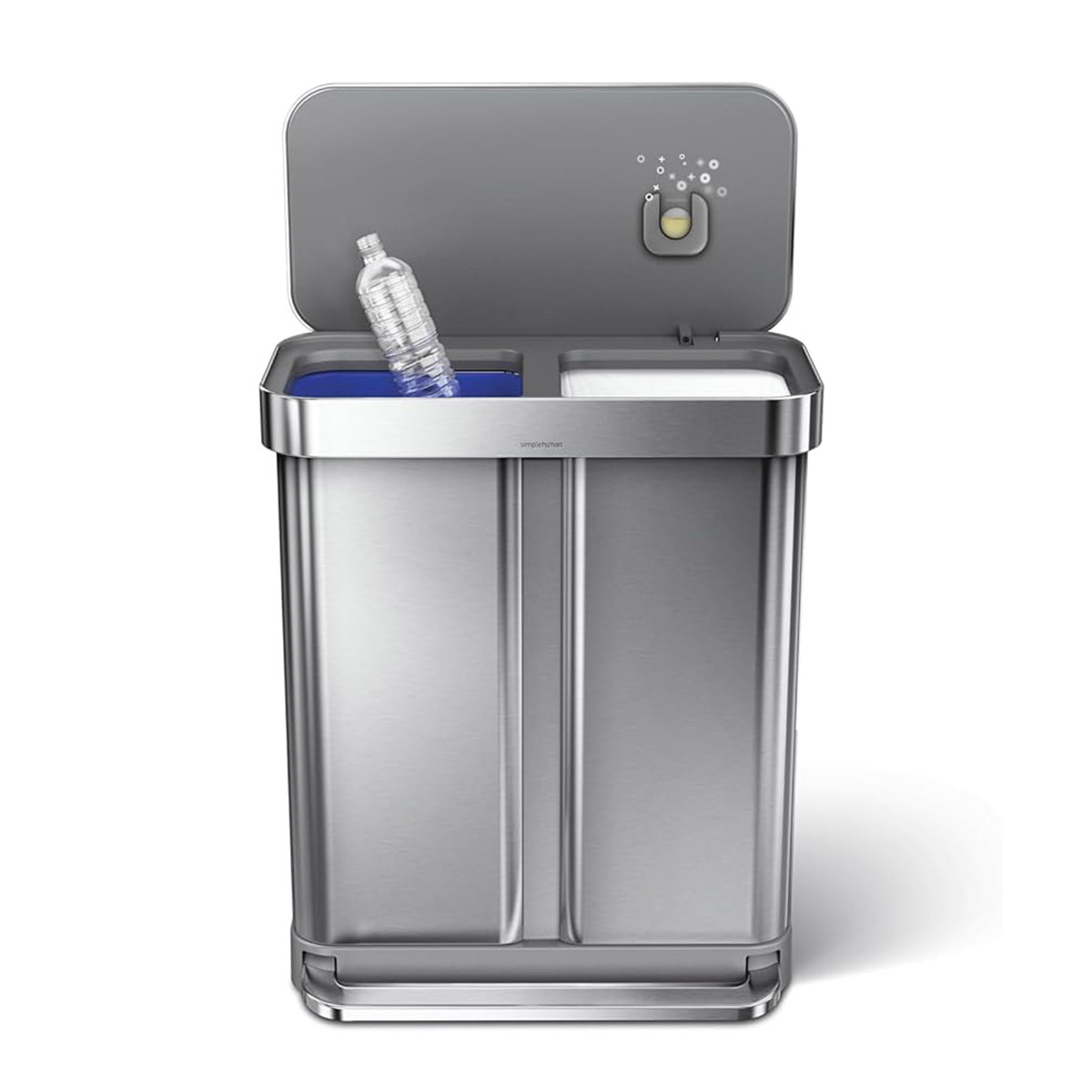 美國品牌SIMPLEHUMAN 58L不銹鋼雙隔間腳踏垃圾桶連1除味劑【香港行貨】-CW2116