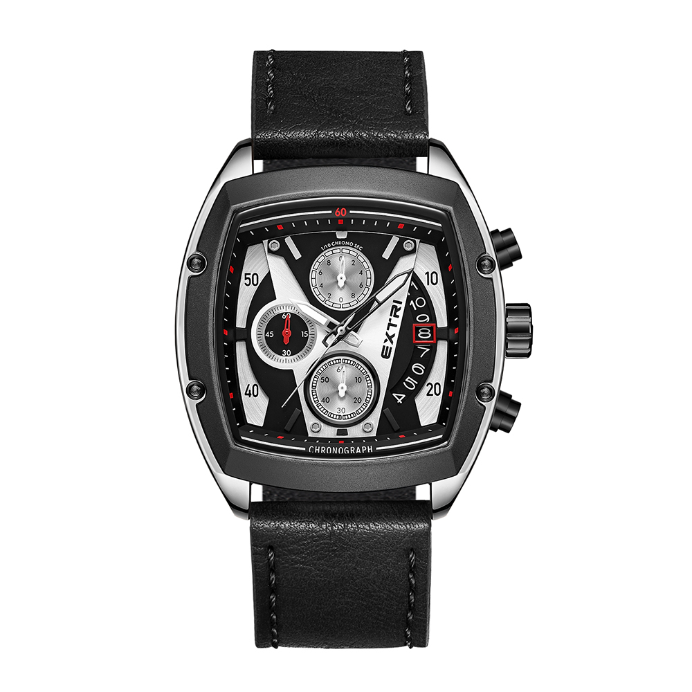 【EXTRI】 X6066 酒桶 三眼 夜光 日期顯示 皮革 男錶 手錶