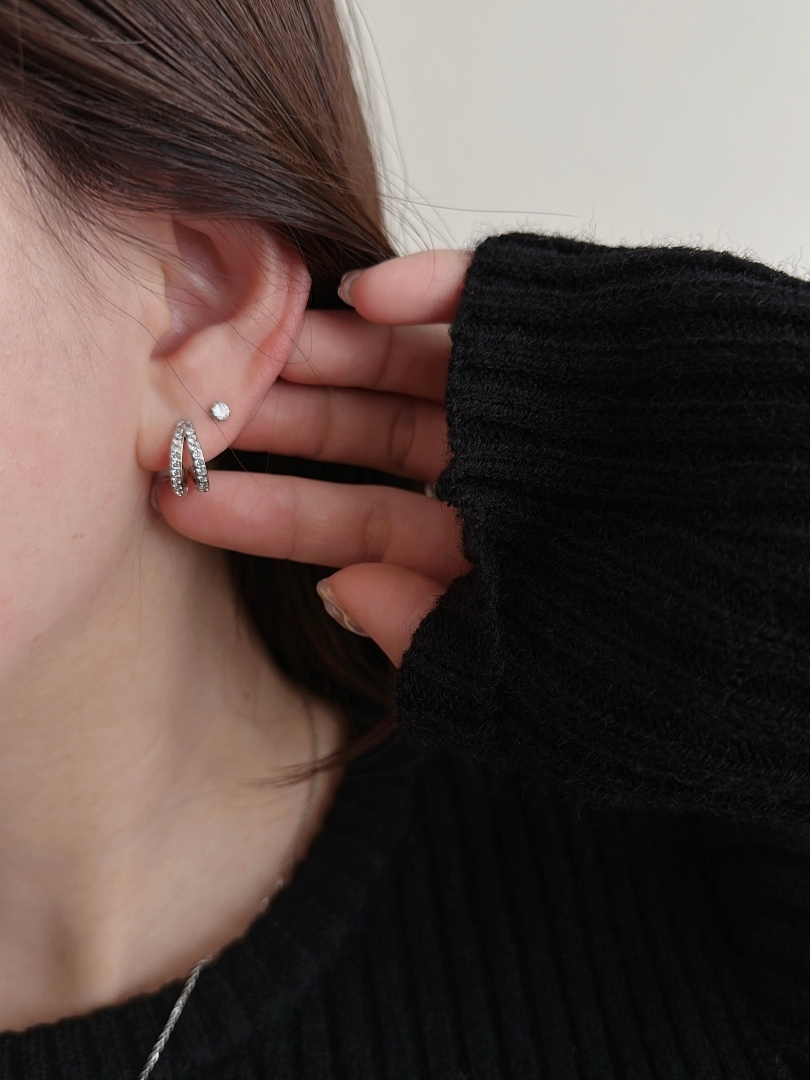 SS separate double deco hoop pierce