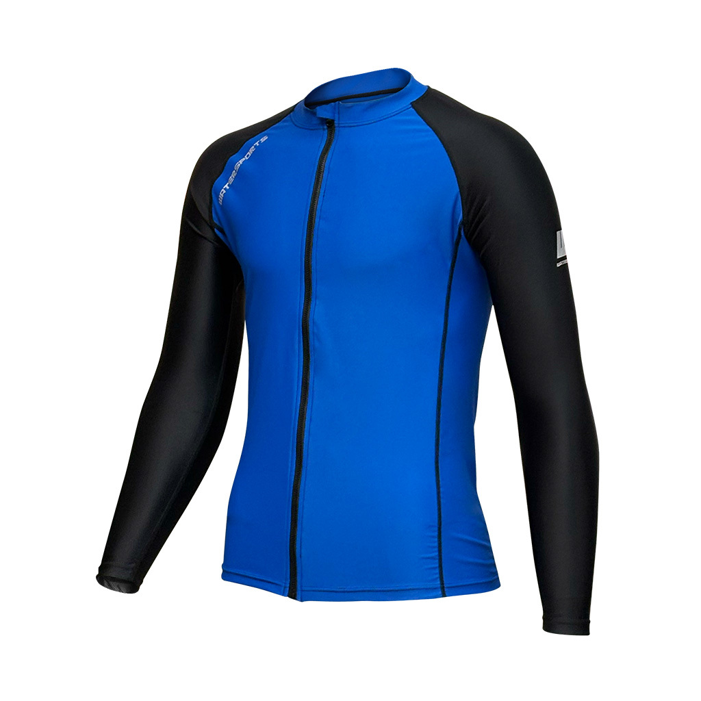 中性基本細 LOGO 拉鍊游泳防曬夾克 - 藍/黑