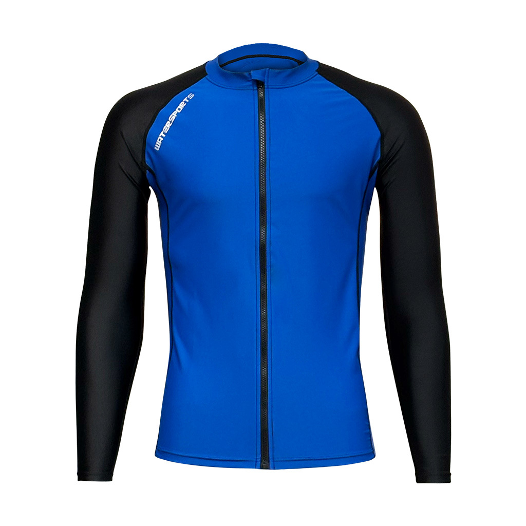 中性基本細 LOGO 拉鍊游泳防曬夾克 - 藍/黑